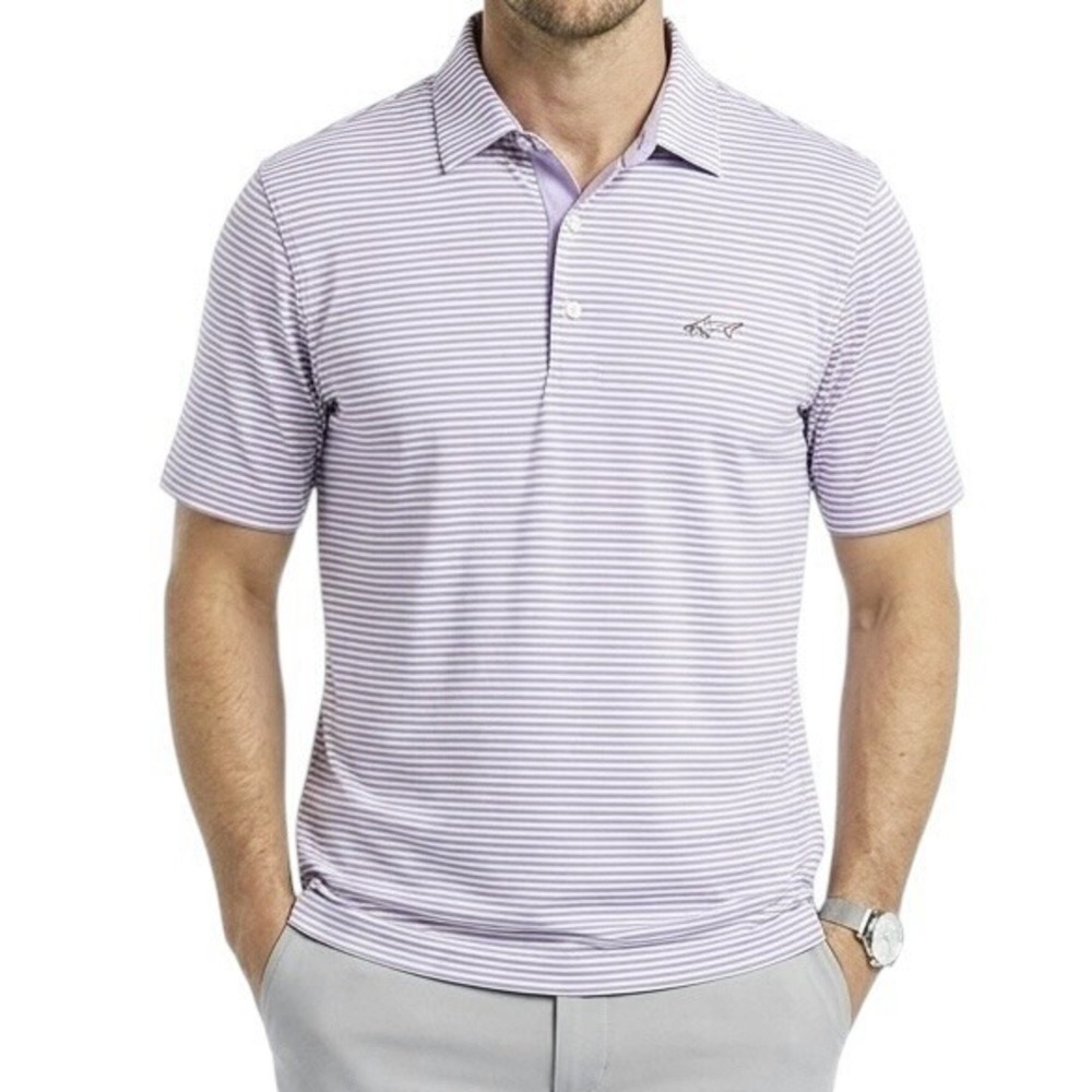 GREG NORMAN Golf Polo sz S Purple & White Stripe Moisture Wicking Sports Resort